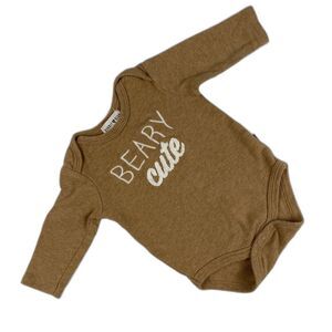 Rabbit + Bear Bodysuit Size 3-6mo Organic Cotton Beary Cute Longsleeve Brown